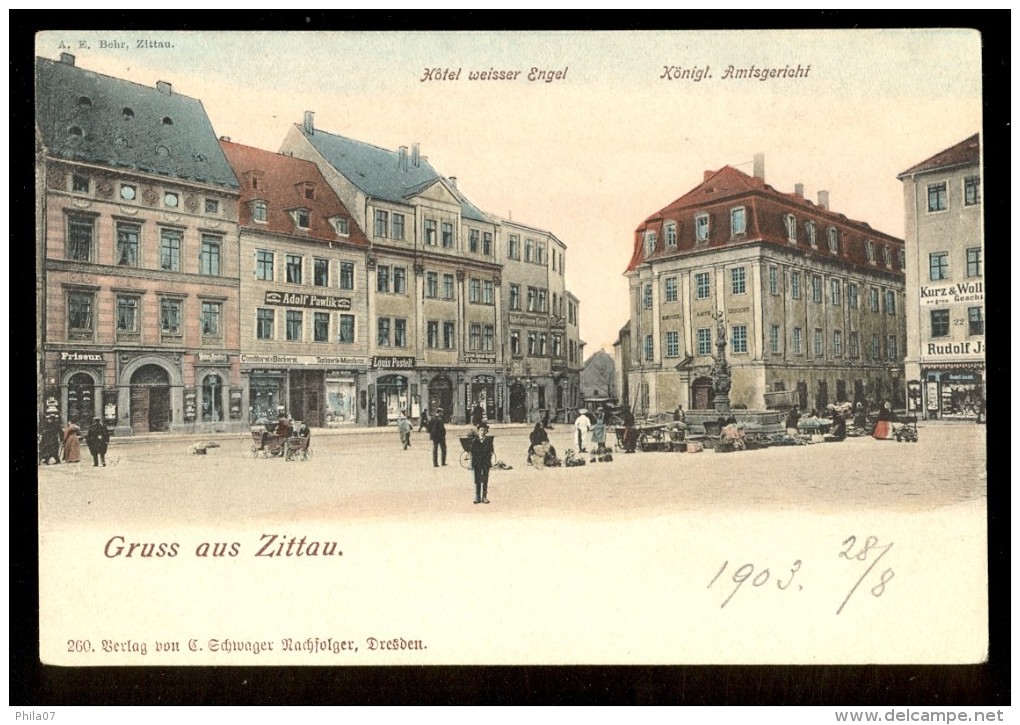 Gruss Aus Zittau. Hotel Weisser Engel / A.E. Behr / Around Year 1904 / Old Postcard Not Circulated - Zittau