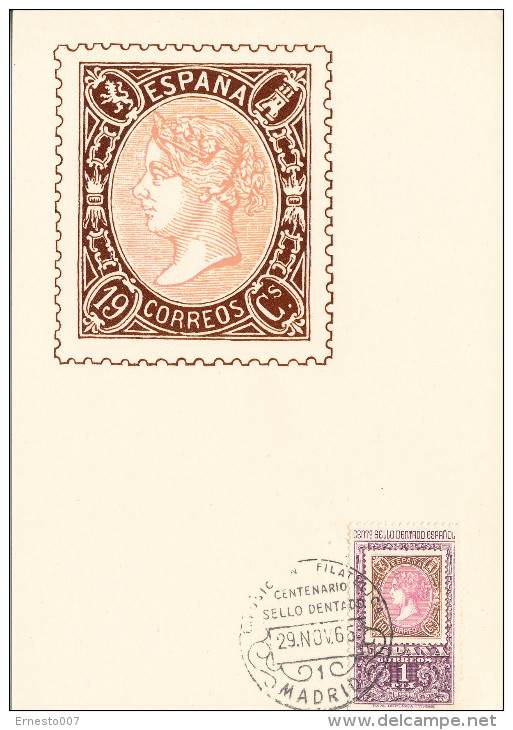 Spanien/España, Postkarte CP/MP, Exposicion Filatelica Centenario Sello Dentado/Madrid - 1965, Siehe Scan + *) - Madrid