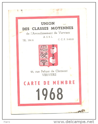 Union Des Classes Moyennes - 1968 - Carte De Membre De Marcel MASSART - Pain D'épice - Epices Au Miel à VERVIERS. - Alimentaire