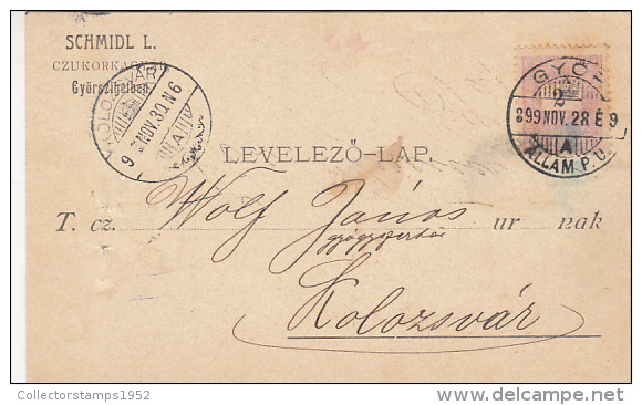 20190- HUNGARIAN ROYAL CROWN, STAMP ON POSTCARD, MONEY ORDER FROM SUGAR FACTORY, 1899, HUNGARY - Cartas & Documentos