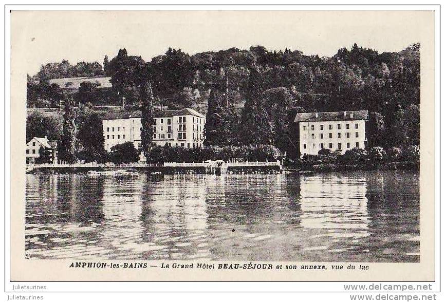 74 AMPHION LES BAINS GRANDE HOTEL BEAU SEJOUR VUE DU LAC.CPA BON ETAT - Autres & Non Classés