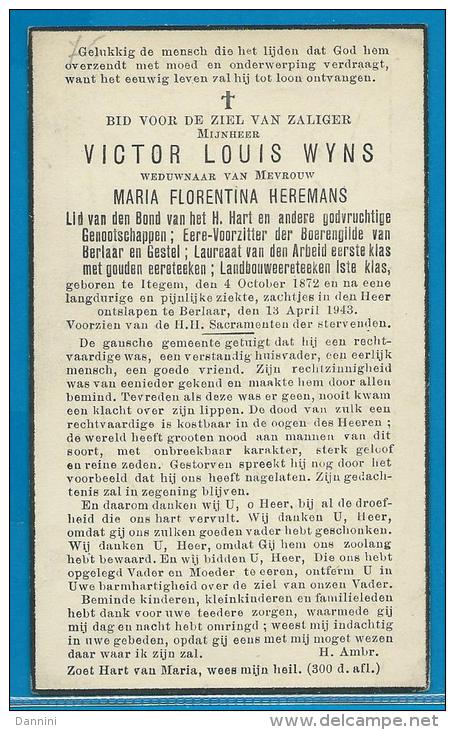 Bidprentje Van Victor Louis Wyns - Itegem - Berlaar - 1872 - 1943 - Images Religieuses