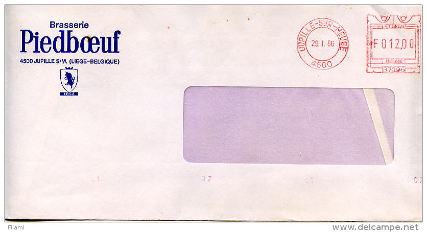 EMA  B 7096,Belgique-Liege,Brasserie Piedboeuf,4500 Jupille Sur Meuse,boeuf,taureau,lettre Obliterée 29.1.1986 - Beers