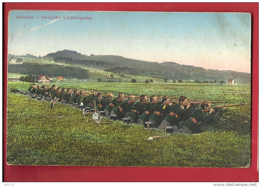 XBI-26  Infanterie Verdeckter Schützengraben. Militaires Dans Les Tranchées. Maneuvres. Militär. Cachet Bex 1915 - Bex