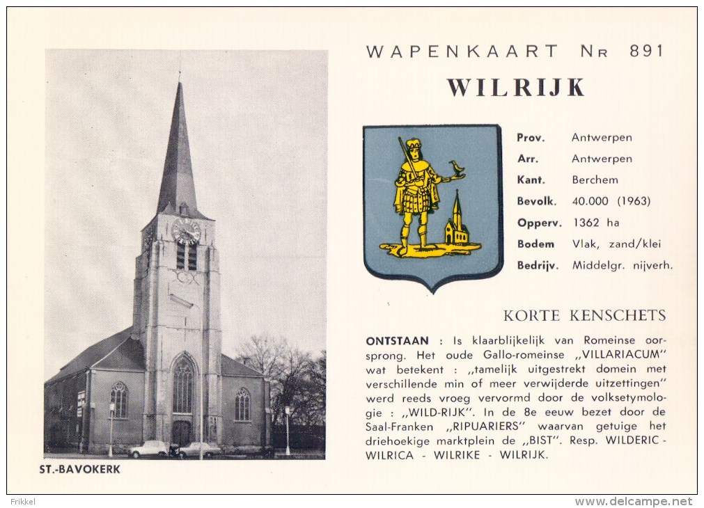 Wapenkaart Nr 891 Wilrijk St Bavokerk ( Met Wapenschild ) - Antwerpen