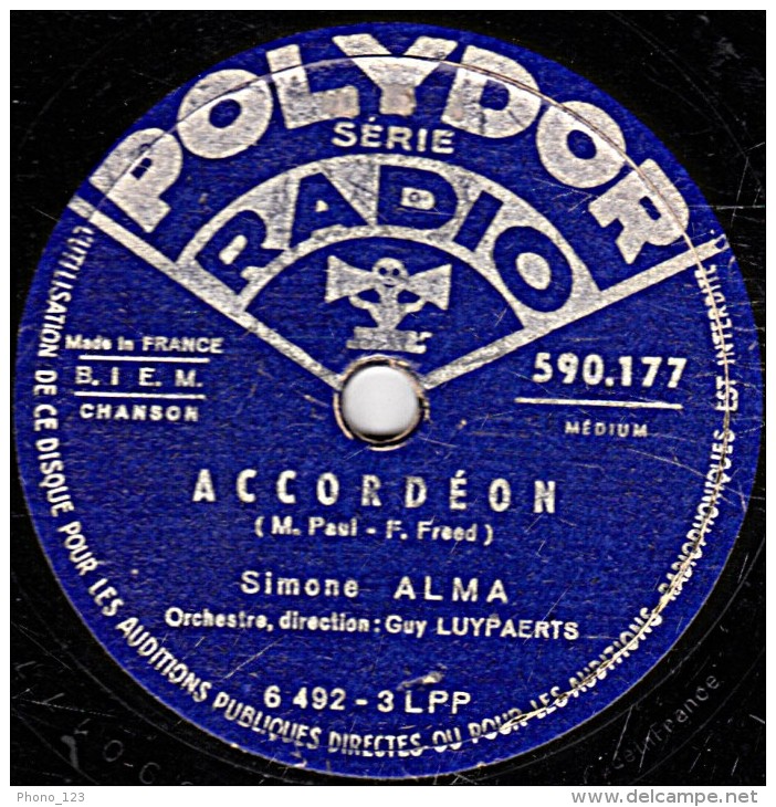 78 Trs - 25 Cm -  état B -  Simone ALMA - ACCORDEON - RAPSODIE D'UN SOIR - 78 T - Discos Para Fonógrafos