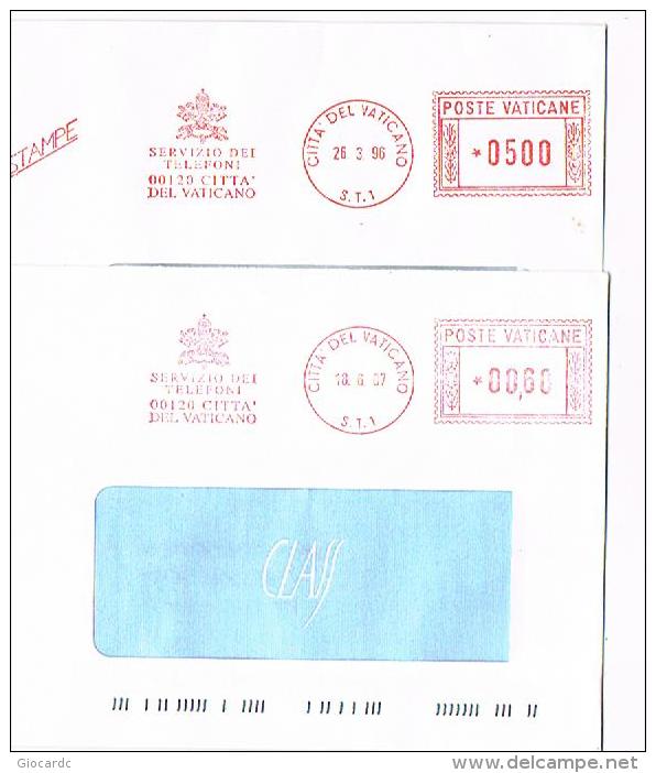 VATICANO - STORIA POSTALE - 1996 E 2007 LOTTO DI 2: AFFRANCATURA MECCANICA SERVIZIO  TELEFONI LIRE 500 E € 0,60 -RIF.215 - Máquinas Franqueo (EMA)