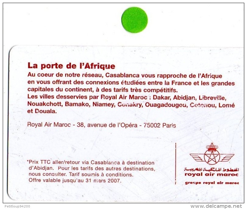 PUBLICITE ROYALE AIR MAROC  Tarif  Paris/Afrique  2007   N - Publicités