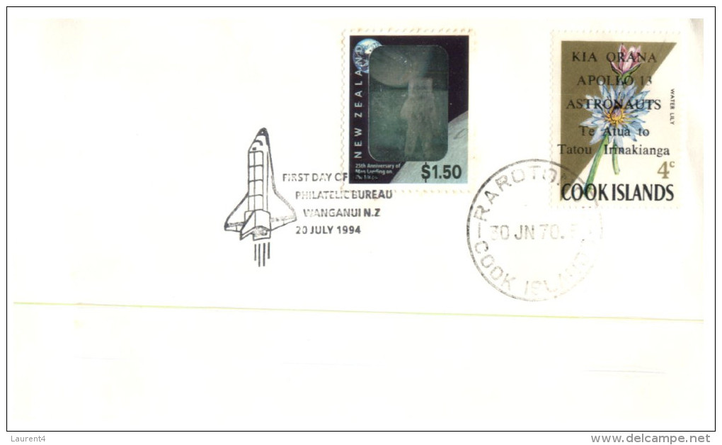 (991) Cook Islands FDC Cover - Space Exploration Apollo + New Zealand Stamp - 1970 + 1994 - Oceanía