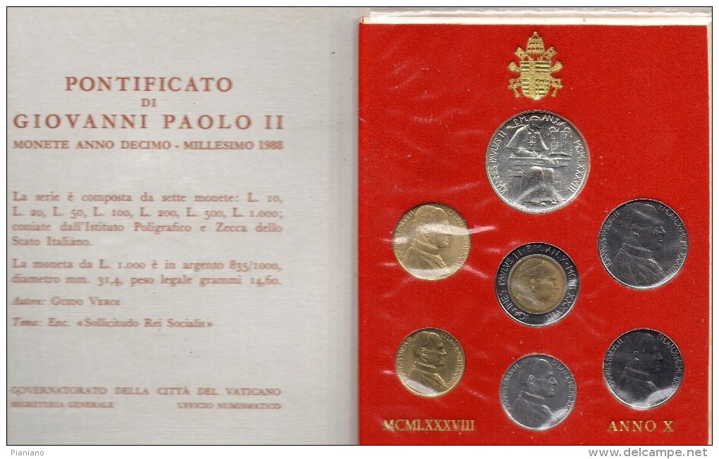 PIA - VATICANO - 1988 : Serie Monete Anno X° Pontificato Di Giovanni Paolo II - 80.000  Serie - Vatican