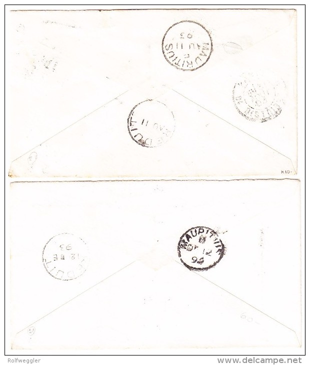 Mauritius Lot Von 2 Ganzsachen 8 C. Grau Mit Zusatzfrankatur Mi. 101+103+105 Beide Nach Paris Gesendet - Mauritius (...-1967)