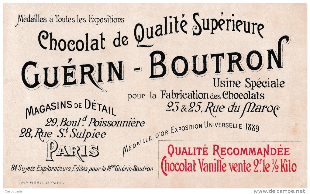 Chromo 1900 Publicité Chocolat Guérin Boutron : Bonvalot :exploration Sibérie,Tibet,Chine,Tonkin - Guérin-Boutron