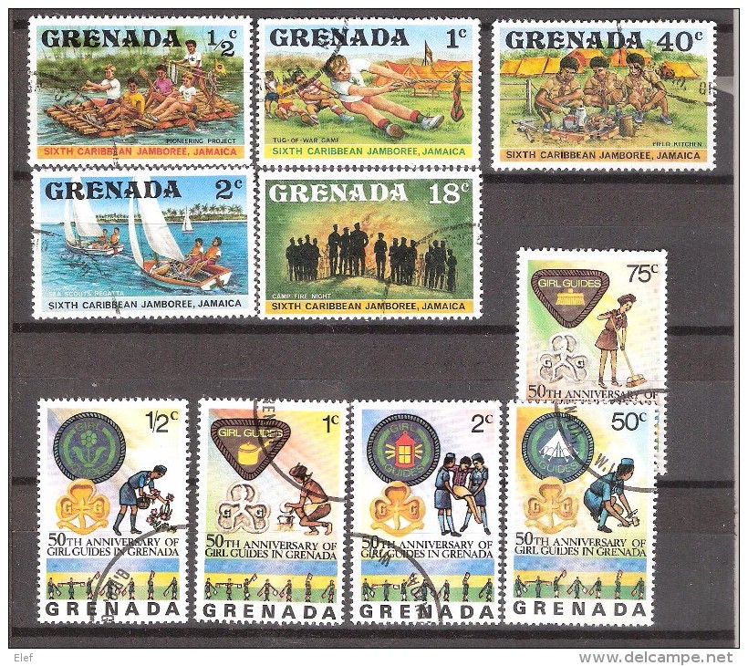 GRENADA : 10 Timbres SCOUTISME / Scoutism  : Sixth Carribean Jamboree In Jamaica / 50 Th Anniversary Girls Guide - Oblitérés