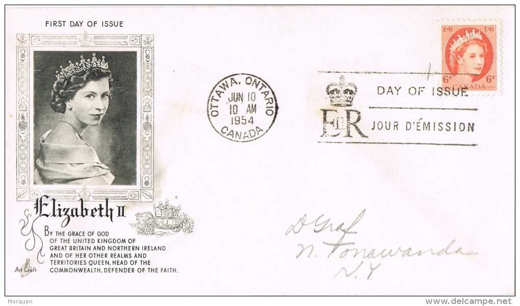 13050. Carta F.D.C. OTTAWA (Canada) Ontario 1954. Elizabeth II Queen - 1952-1960