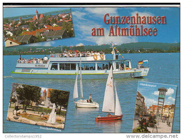 20520- GUNZENHAUSEN- ALTMUHLSEE LAKE, TOWN PANORAMA, FOUNTAIN, SQUARE, SHIP, BOAT - Gunzenhausen