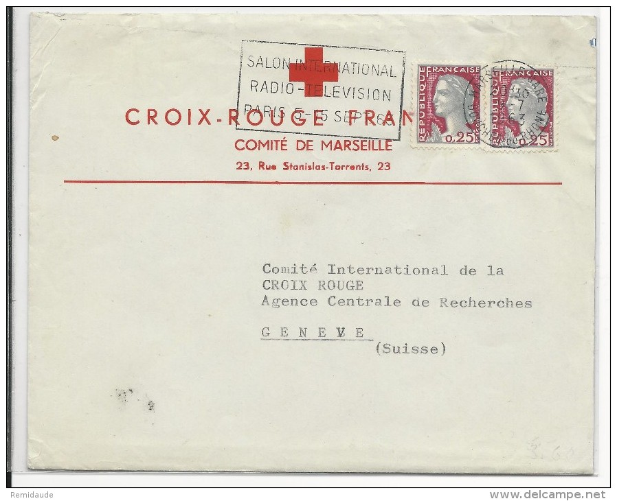 CROIX-ROUGE - 1963 - ENVELOPPE Avec MECA (RADIO TELE) De MARSEILLE Pour GENEVE - Rode Kruis