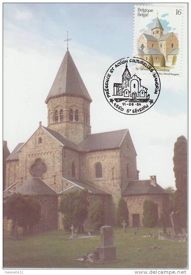 CARTE MAXIMUM DE BELGIQUE - EGLISE ROYALE SAINT-PIERRE ET SAINT-PAUL A SAINT-SEVERIN-EN-CONDROZ - Kirchen U. Kathedralen