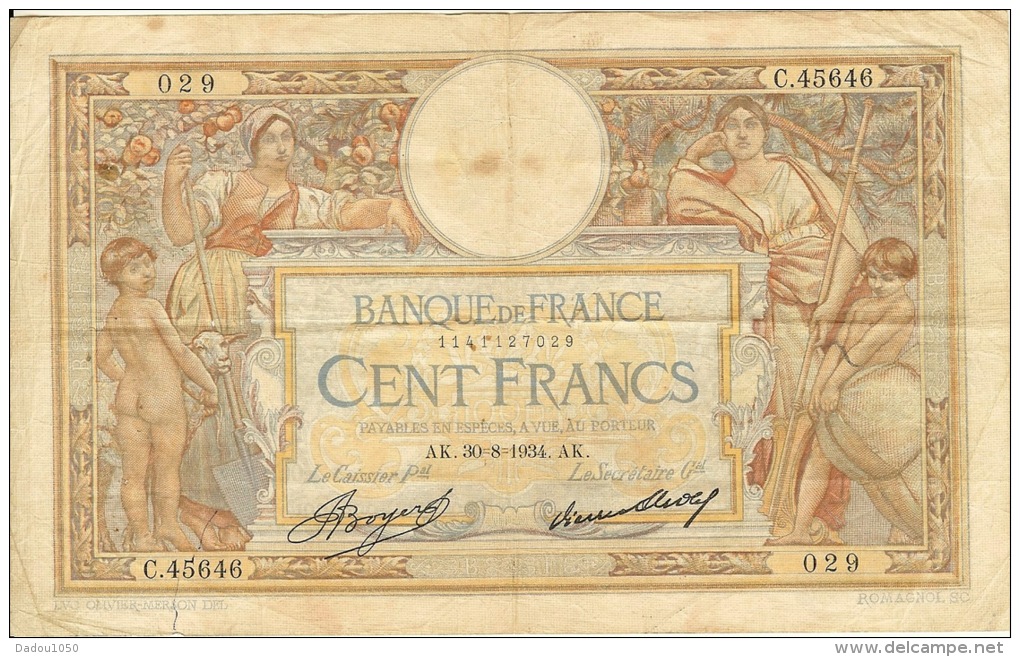 100 FRANCS  Olivier Merson 1934 - 100 F 1908-1939 ''Luc Olivier Merson''