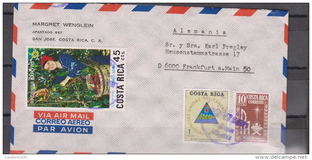 O) 1971 COSTA RICA, COFFEE COGEDORA -  COLLECTION,  CHRISTMAS, COAT 1824, COVER TO  GERMANY,XF - Costa Rica