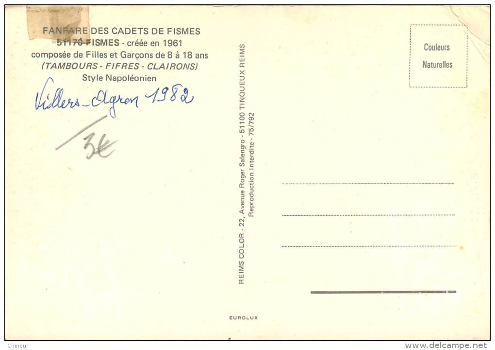 FISMES LA FANFARE DES CADETS A VILLERS AGRON 1982 - Fismes