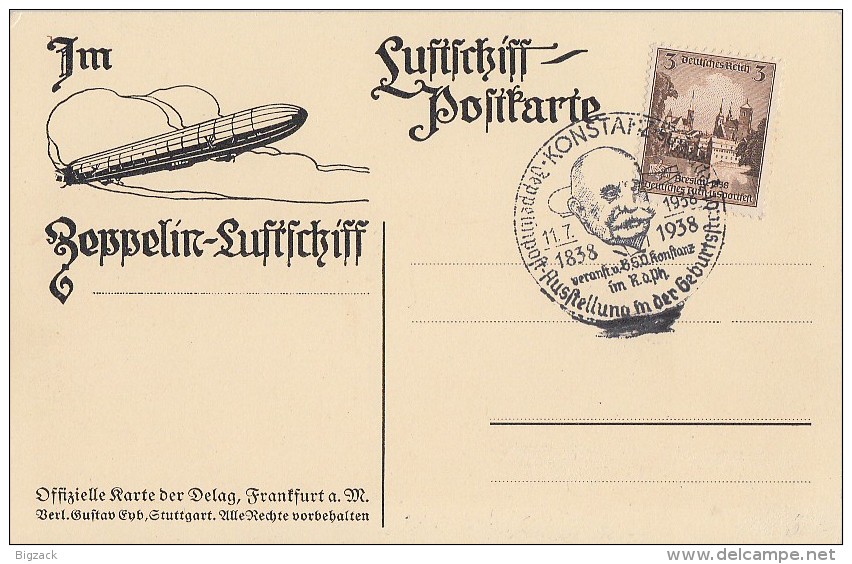 DR Luftschiff-Postkarte EF Minr.665 SST Konstanz 11.7.38 - Briefe U. Dokumente