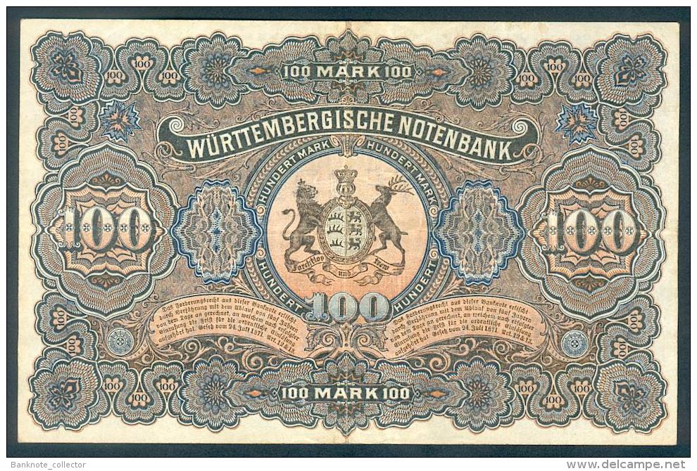 Deutschland, Germany, Württembergische Notenbank - 100 Mark,  ( Ro.: WTB 10 B ) 1911 ! - Collezioni