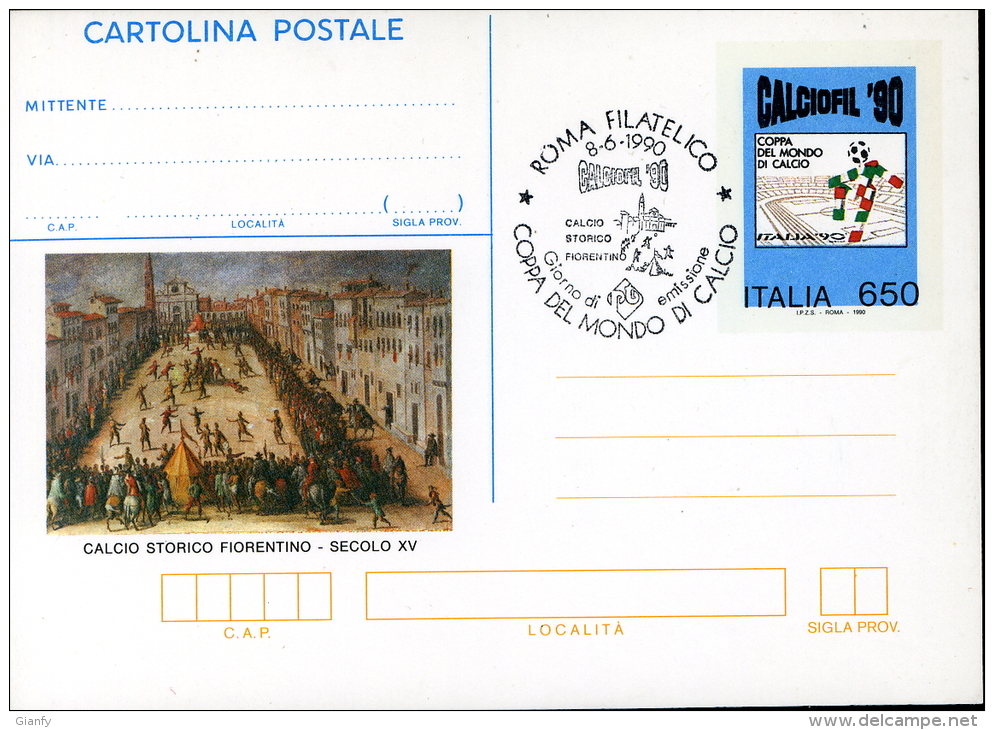 1990 INTERO POSTALE NUOVO ITALIA 90 CALCIOPHIL 650 L 1990 FDC AS ROMA - Stamped Stationery