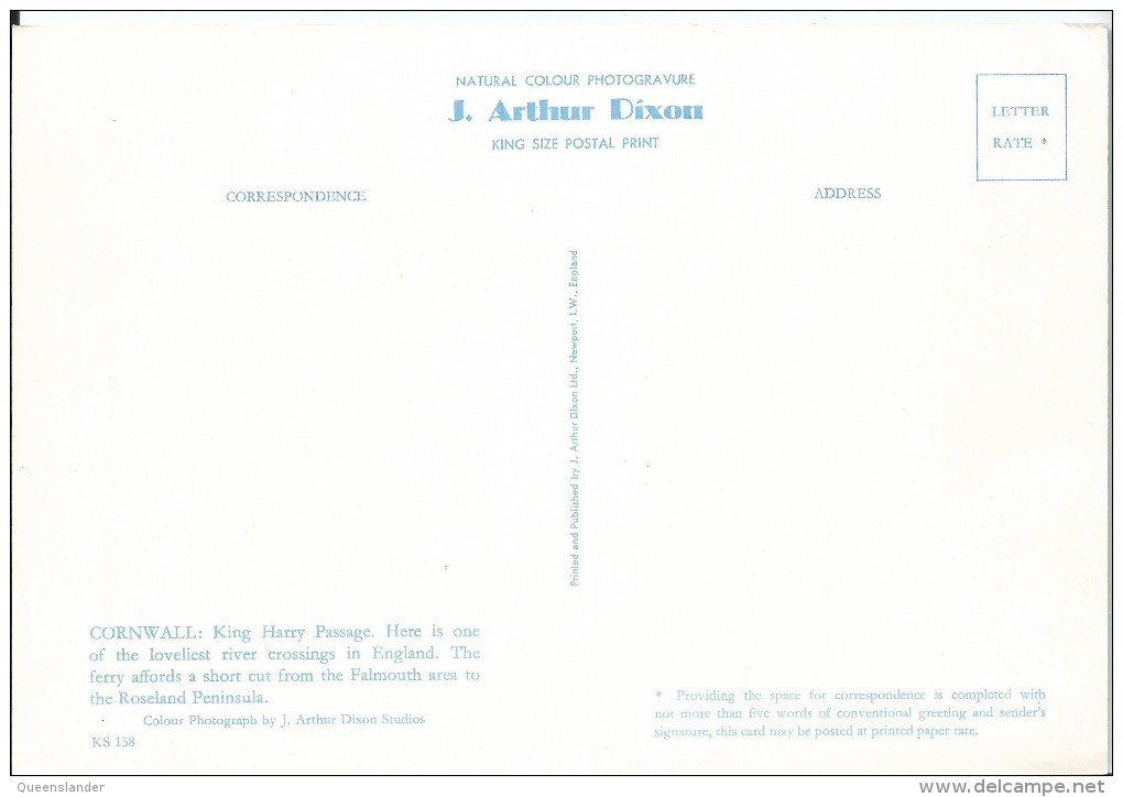 King Harry Passage J. Arthur Dixon King Size Print KS 158  Unused  Front & Back Shown As Pictured - Falmouth