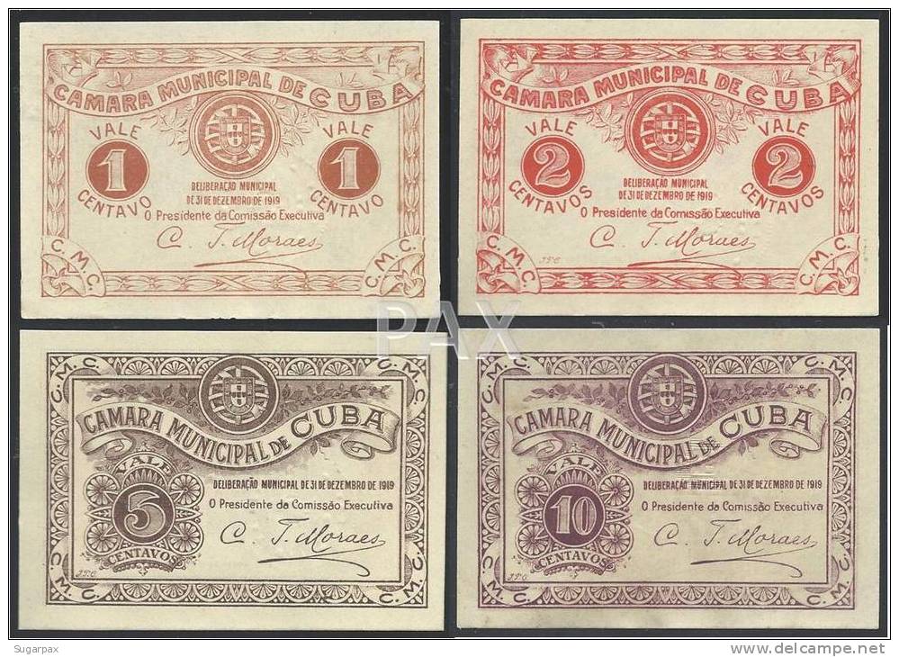 PORTUGAL - CUBA - CÉDULAS De 1, 2, 5 E 10 CENTAVOS - 31.12.1919 - EMERGENCY PAPER MONEY - COLEÇÃO COMPLETA - SEE 2 SCANS - Portugal