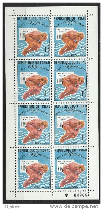 Tchad YT 196 Feuille De 10 " Médailles D´or J.O. Plongeon " 1969 Neuf** - Tschad (1960-...)