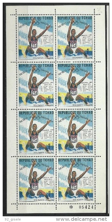 Tchad YT 206 Feuille De 10 " Médailles D´or J.O. Saut Longueur " 1969 Neuf** - Ciad (1960-...)