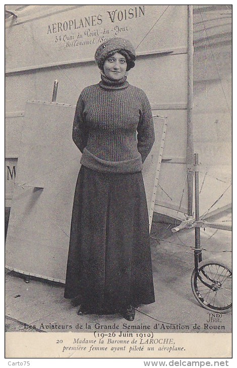 Aviation - Femme Aviatrice Pilote Mme La Baronne De Laroche - Aéroplane Voisin - Early Aviatrice - Flieger