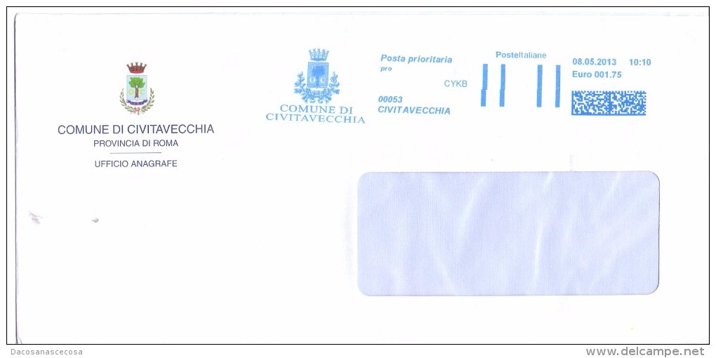 COMUNE DI CIVITAVECCHIA - 00043 PROV. ROMA - ANNO 2013 - PP - FTO 11x23 - TEMA TOPIC COMUNI D´ITALIA - STORIA POSTALE - Franking Machines (EMA)