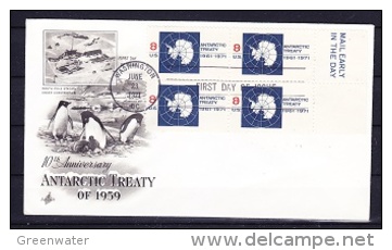 United States 1971 Antarctic Treaty 1v Bl Of 4 On FDC (21914) - Antarktisvertrag