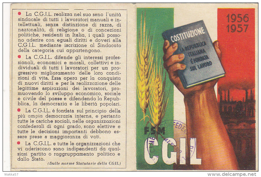 3-4230-  Tessera CGIL 1956 1957 Con Bollini - Altri & Non Classificati