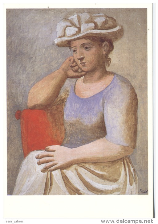 CARTE ILLUSTRATEUR  -   PABLO PICASSO  -   FEMME AU CHAPEAU BLANC    - 1921 -  ART - CPM - Picasso