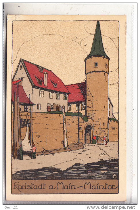 8782 KARLSTADT, Maintor, Steindruck, Rücks. Kleberest - Karlstadt