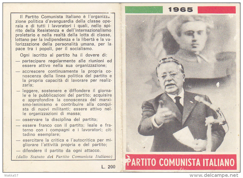 3-4236- Tessera P.C.I. Partito Comunista Italiano 1965 Con Bollino Da 5000 Ed Erinnofilo URSS - Altri & Non Classificati