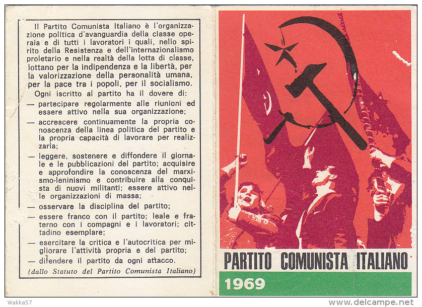 3-4237- Tessera P.C.I. Partito Comunista Italiano 1969 Con Bollini Da Lire 5000 + 500 - Altri & Non Classificati