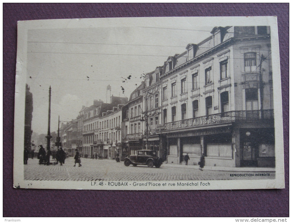 CPA 59 ROUBAIX Grand'Place Et Rue Maréchal Foch 1939 CAFE DE L'UNIVERSITE VOITURE ANIMATION Carte Sépia - Roubaix