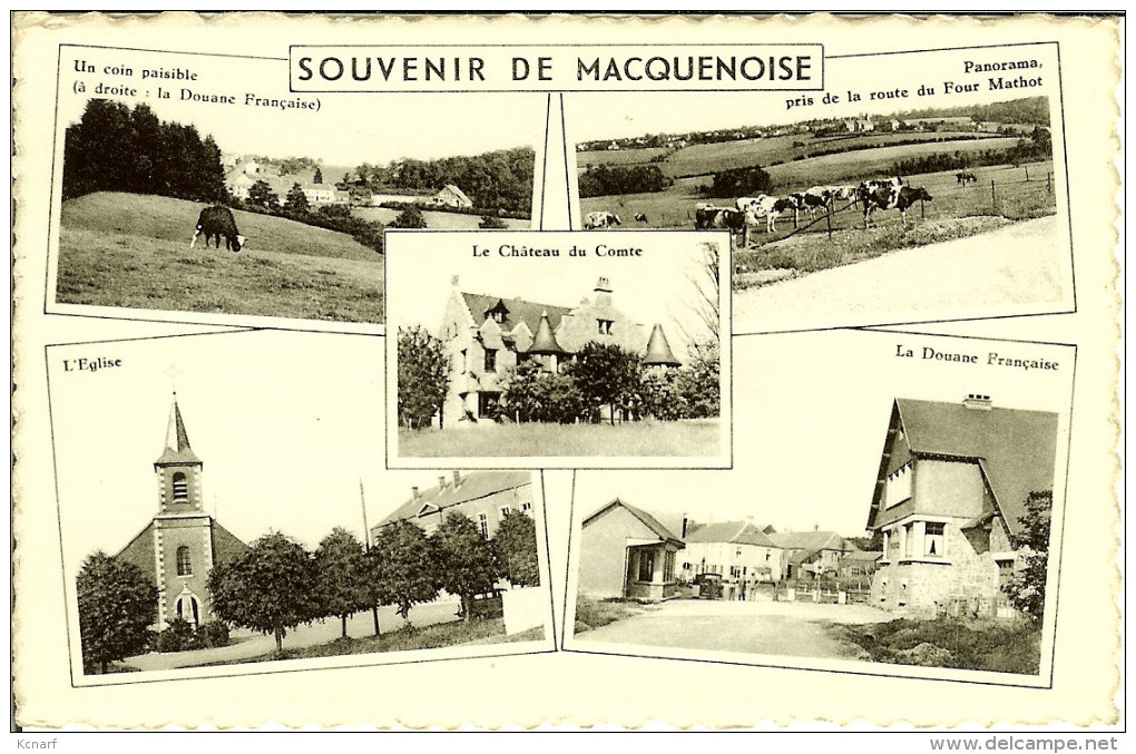 CP De MACQUENOISE " Souvenir De Macquenoise , Un Coin Paisible , Panorama , L'église , La Douane Française " - Momignies