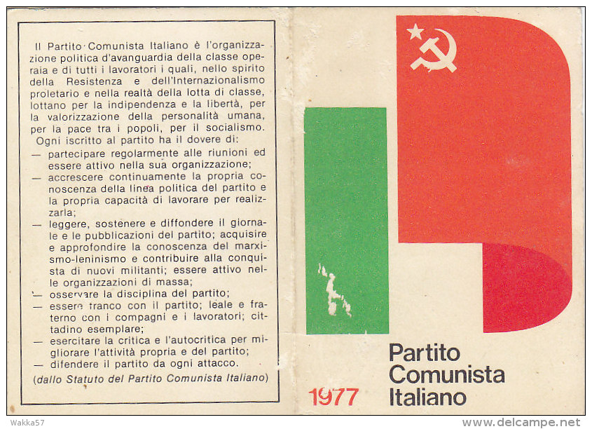 3-4240- Tessera Partito Comunista 1977 Con 2 Bollini Da Lire 10.000 - Altri & Non Classificati