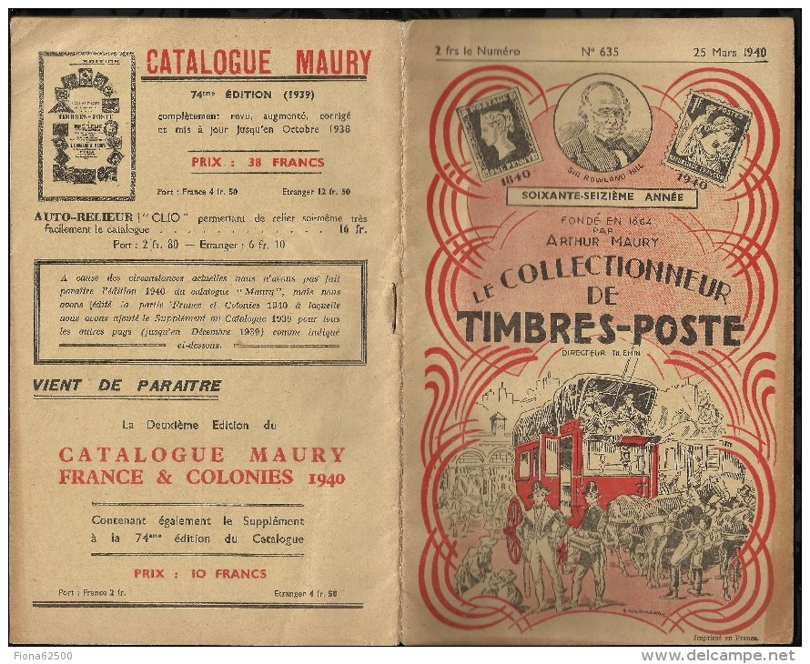 CATALOGUE . ARTHUR MAURY .  LE COLLECTIONNEUR DE TIMBRES - POSTE . N°  635 . 25 MARS 1940 . - Storia Postale