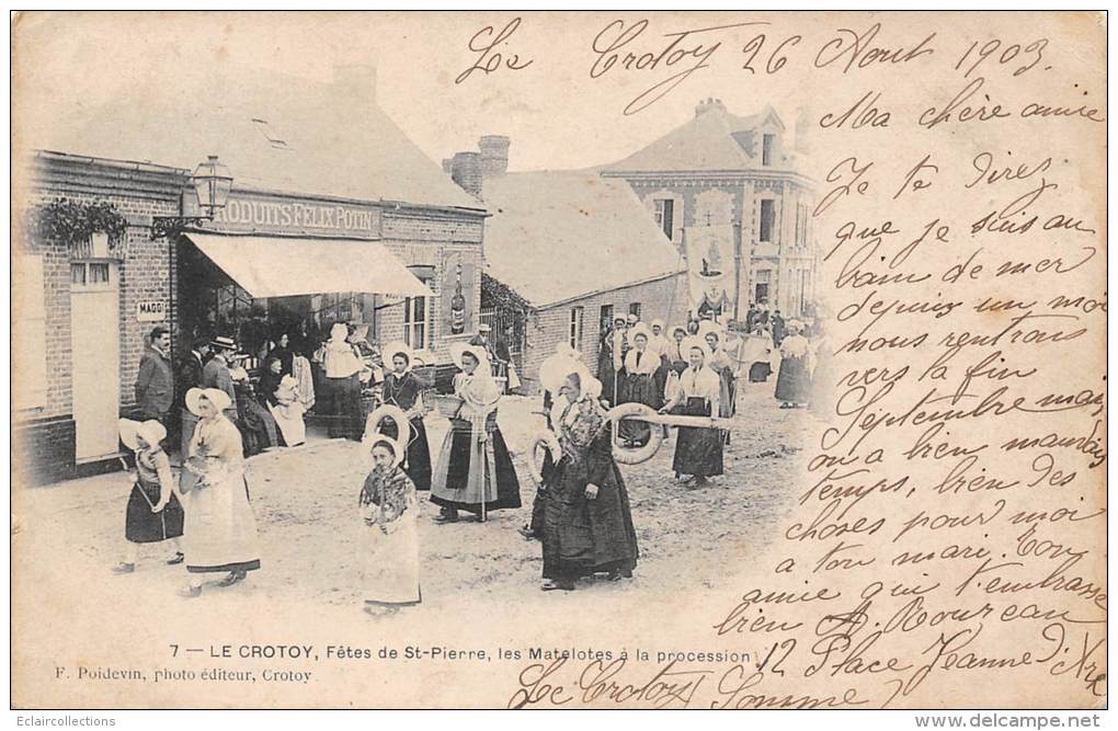 Le Crotoy     80       Procession De La St Pierre 1909 .  Les Matelottes   ( Magasin Félix Potin) - Le Crotoy