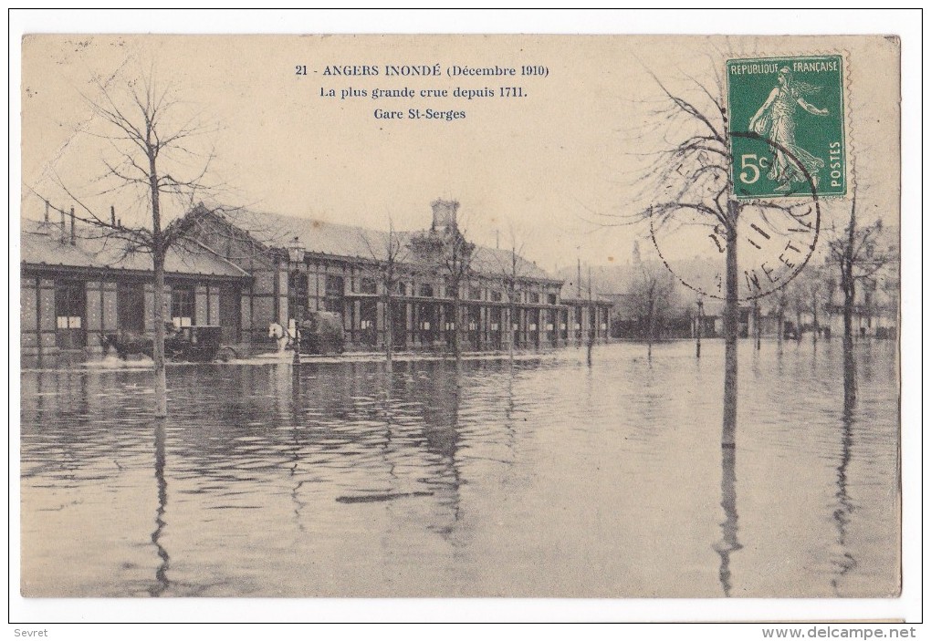 ANGERS Inondé (Décembre 1910). Gare St-Serges. Carte Assez Rare - Angers