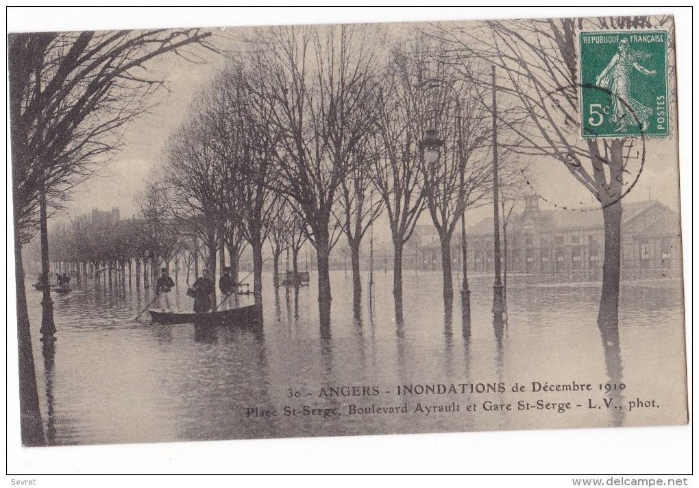 ANGERS Inondé (Décembre 1910). Place St-Serge, Boulevard Ayrault Et Gare St-Serge - Angers