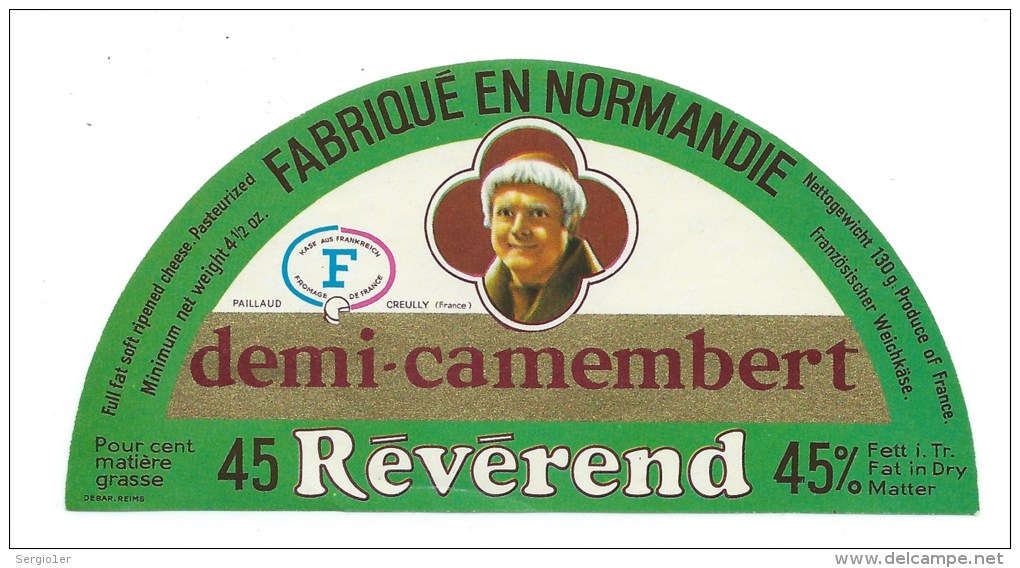 Ancienne étiquette Fromage Demi  1/2 Camembert Révérend  Normandie  Paillaud Creuilly  EXPORT - Cheese