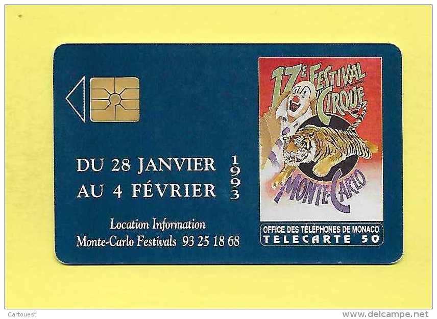 S02 50U TELECARTE MONACO 17 Festival Du Cirque Utilisée (Affiche Pierre Silvy) 100 000 - Mónaco