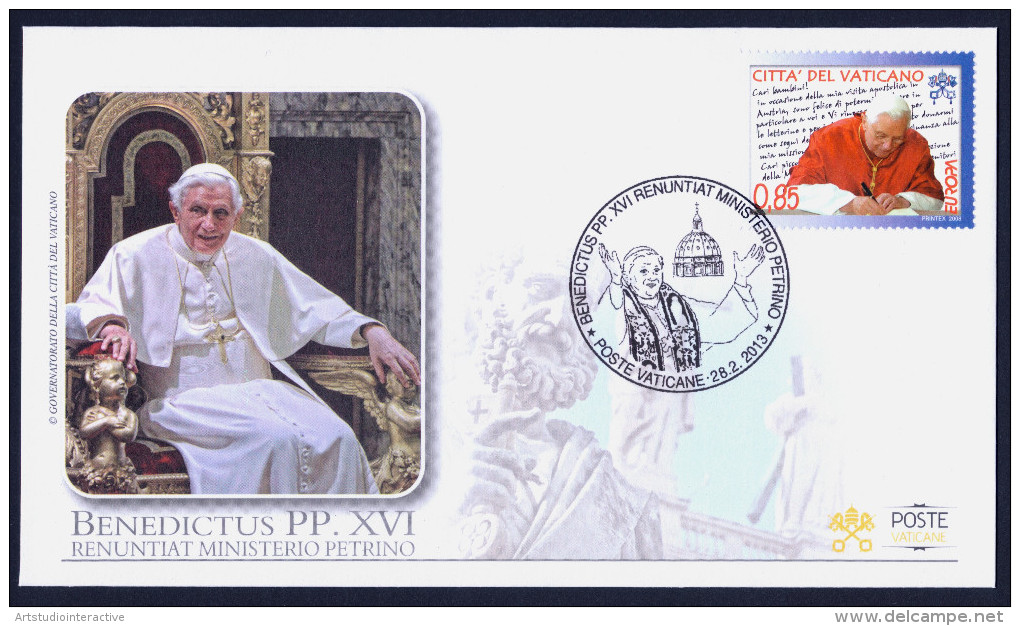 2013 VATICANO "RENUNTIAT MINISTERIO PETRINO - BENEDETTO XVI" FDC RICORDO POSTE VATICANE - FDC