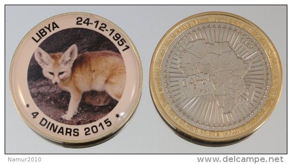 Libye 4 Dinars 2015 Bimetal + Couleurs Animal Fennec - Libye